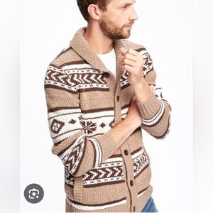 Old Navy Fair Isle Shawl Collar Cardigan Men Medium Wool Blend Fisherman Grandpa